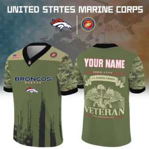 Denver Broncos Baseball V Neck Jersey Shirt x US Marine Corps 250th Anniversary Personalize Name