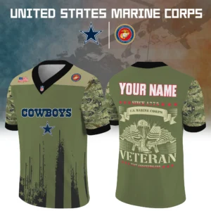Dallas Cowboys Baseball V Neck Jersey Shirt x US Marine Corps 250th Anniversary Personalize Name