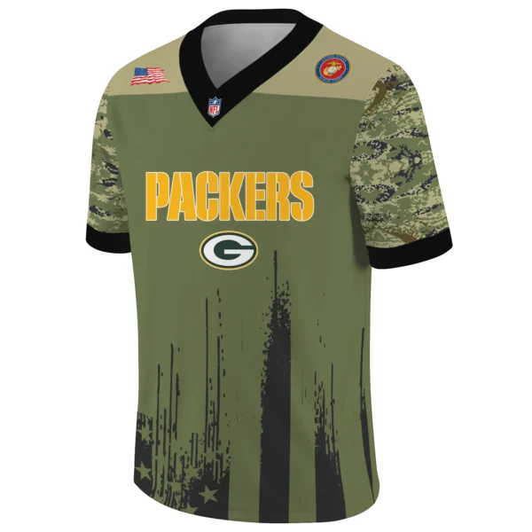 Green Bay Packers Baseball V Neck Jersey Shirt x US Marine Corps 250th Anniversary Personalize Name