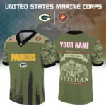 Green Bay Packers Baseball V Neck Jersey Shirt x US Marine Corps 250th Anniversary Personalize Name