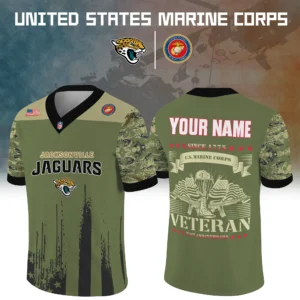 Jacksonville Jaguars Baseball V Neck Jersey Shirt x US Marine Corps 250th Anniversary Personalize Name