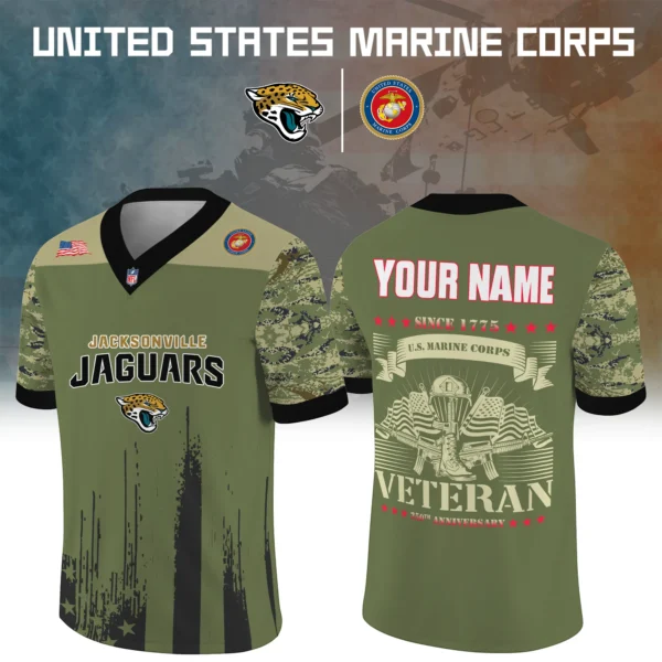 Jacksonville Jaguars Baseball V Neck Jersey Shirt x US Marine Corps 250th Anniversary Personalize Name