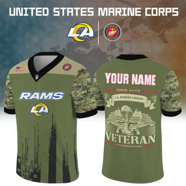 Los Angeles Rams Baseball V Neck Jersey Shirt x US Marine Corps 250th Anniversary Personalize Name