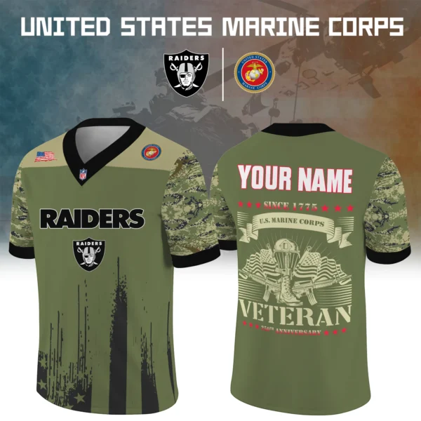 Las Vegas Raiders Baseball V Neck Jersey Shirt x US Marine Corps 250th Anniversary Personalize Name