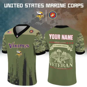 Minnesota Vikings Baseball V Neck Jersey Shirt x US Marine Corps 250th Anniversary Personalize Name