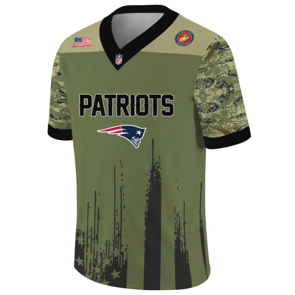 New England Patriots Baseball V Neck Jersey Shirt x US Marine Corps 250th Anniversary Personalize Name