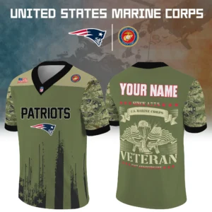 New England Patriots Baseball V Neck Jersey Shirt x US Marine Corps 250th Anniversary Personalize Name