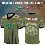 New York Jets Baseball V Neck Jersey Shirt x US Marine Corps 250th Anniversary Personalize Name