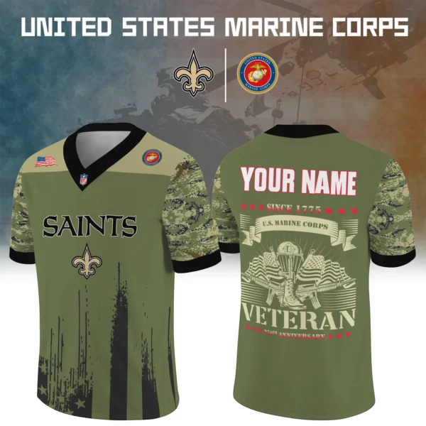 New Orleans Saints Baseball V Neck Jersey Shirt x US Marine Corps 250th Anniversary Personalize Name
