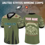 Philadelphia Eagles Baseball V Neck Jersey Shirt x US Marine Corps 250th Anniversary Personalize Name