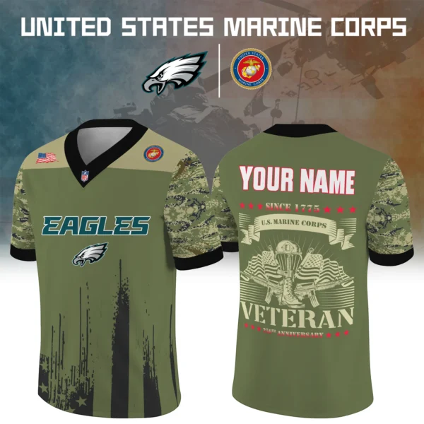 Philadelphia Eagles Baseball V Neck Jersey Shirt x US Marine Corps 250th Anniversary Personalize Name