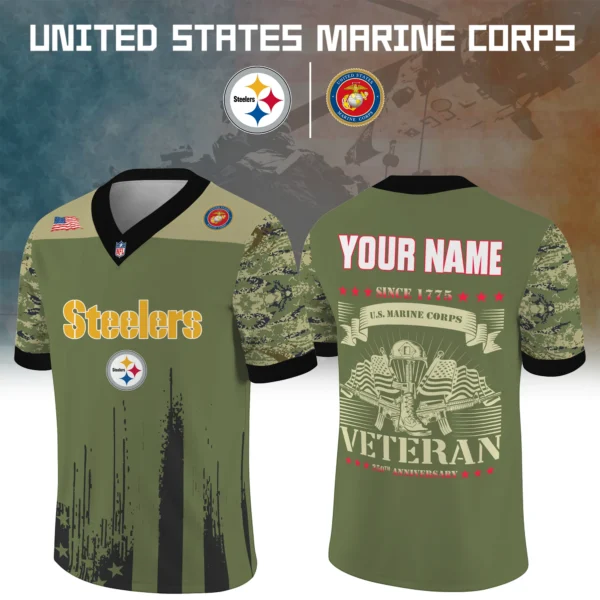 Pittsburgh Steelers Baseball V Neck Jersey Shirt x US Marine Corps 250th Anniversary Personalize Name