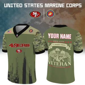San Francisco 49ers Baseball V Neck Jersey Shirt x US Marine Corps 250th Anniversary Personalize Name