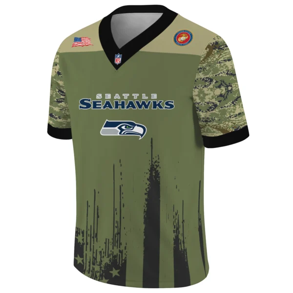 Seattle Seahawks Baseball V Neck Jersey Shirt x US Marine Corps 250th Anniversary Personalize Name