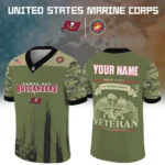 Tampa Bay Buccaneers Baseball V Neck Jersey Shirt x US Marine Corps 250th Anniversary Personalize Name