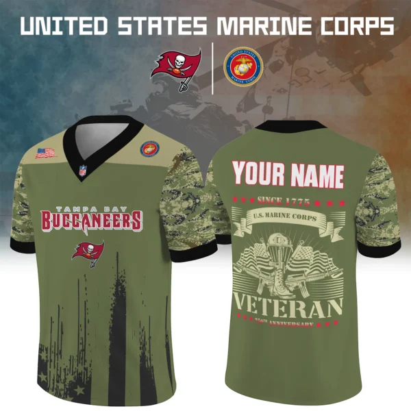 Tampa Bay Buccaneers Baseball V Neck Jersey Shirt x US Marine Corps 250th Anniversary Personalize Name