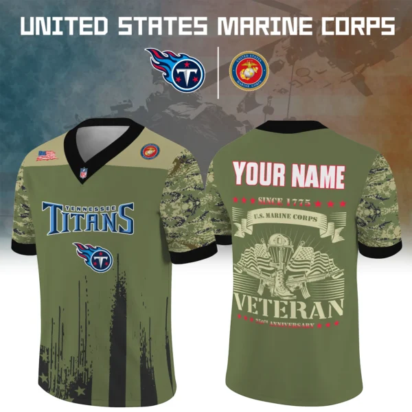 Tennessee Titans Baseball V Neck Jersey Shirt x US Marine Corps 250th Anniversary Personalize Name