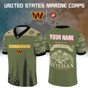 Washington Commanders Baseball V Neck Jersey Shirt x US Marine Corps 250th Anniversary Personalize Name