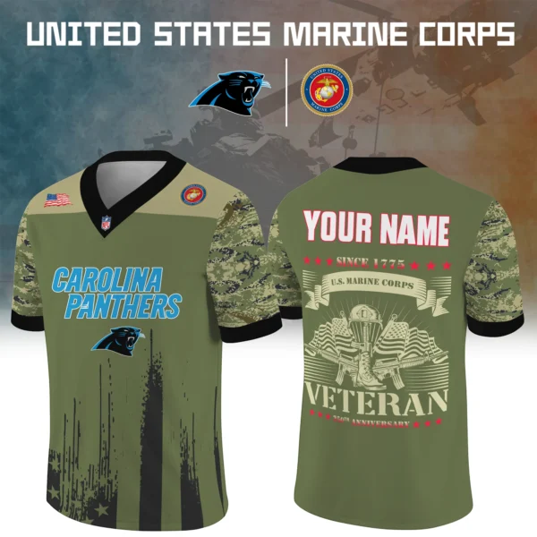 Carolina Panthers Baseball V Neck Jersey Shirt x US Marine Corps 250th Anniversary Personalize Name