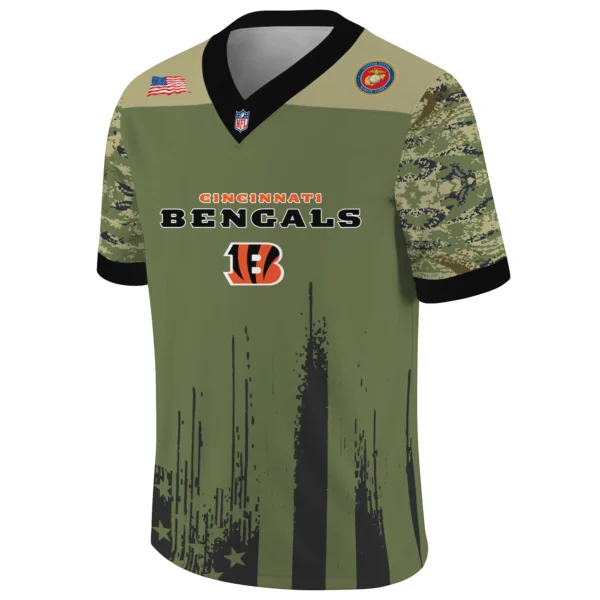 Cincinnati Bengals Baseball V Neck Jersey Shirt x US Marine Corps 250th Anniversary Personalize Name