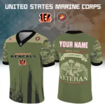 Cincinnati Bengals Baseball V Neck Jersey Shirt x US Marine Corps 250th Anniversary Personalize Name