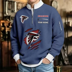 Atlanta Falcons Sweatshirt Quarter-Zip Waffle Knit Stand Collar Personalize Name