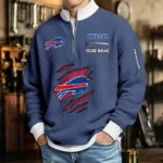 Buffalo Bills Sweatshirt Quarter-Zip Waffle Knit Stand Collar Personalize Name