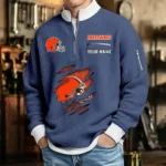 Cleveland Browns Sweatshirt Quarter-Zip Waffle Knit Stand Collar Personalize Name