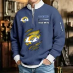 Los Angeles Rams Sweatshirt Quarter-Zip Waffle Knit Stand Collar Personalize Name