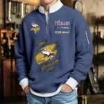 Minnesota Vikings Sweatshirt Quarter-Zip Waffle Knit Stand Collar Personalize Name