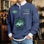 New York Jets Sweatshirt Quarter-Zip Waffle Knit Stand Collar Personalize Name