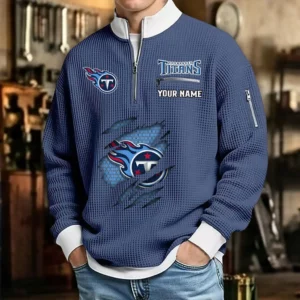 Tennessee Titans Sweatshirt Quarter-Zip Waffle Knit Stand Collar Personalize Name