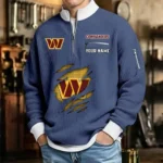 Washington Commanders Sweatshirt Quarter-Zip Waffle Knit Stand Collar Personalize Name