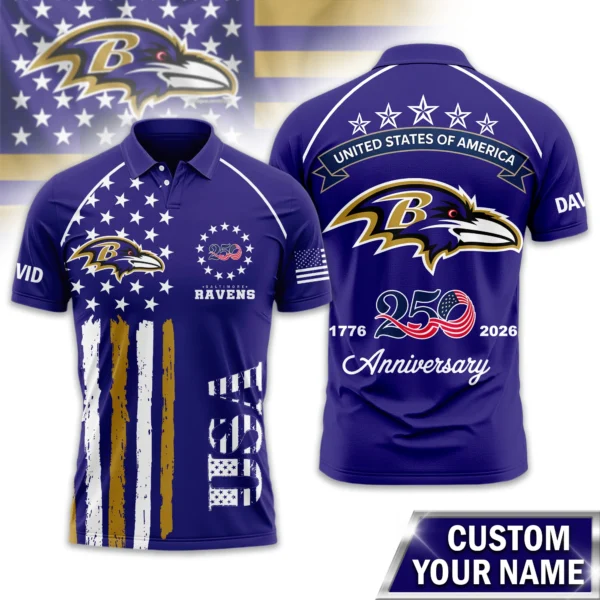Baltimore Ravens Polo Shirt x America’s 250th Anniversary Limited Personalize Name