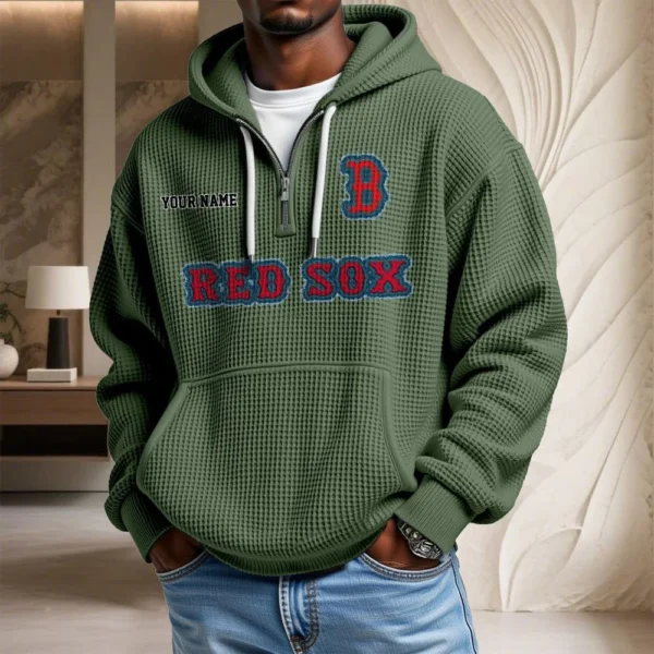 Boston Red Sox Waffle Knit Hoodie Quarter Zip New 2026 Personalize Name