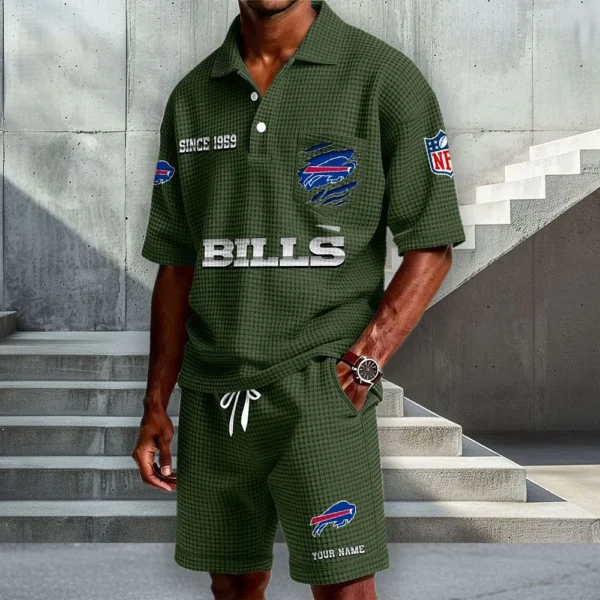 Buffalo Bills Premium Waffle Knit Polo Shorts Set 2026 Limited
