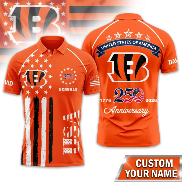 Cincinnati Bengals Polo Shirt x America’s 250th Anniversary Limited Personalize Name