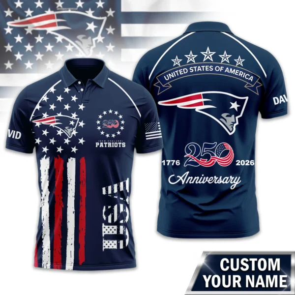 New England Patriots Polo Shirt x America’s 250th Anniversary Limited Personalize Name