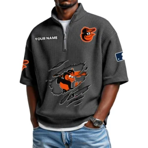 Baltimore Orioles Polo Shirt Men Waffle Knit Quarter Zip Limited