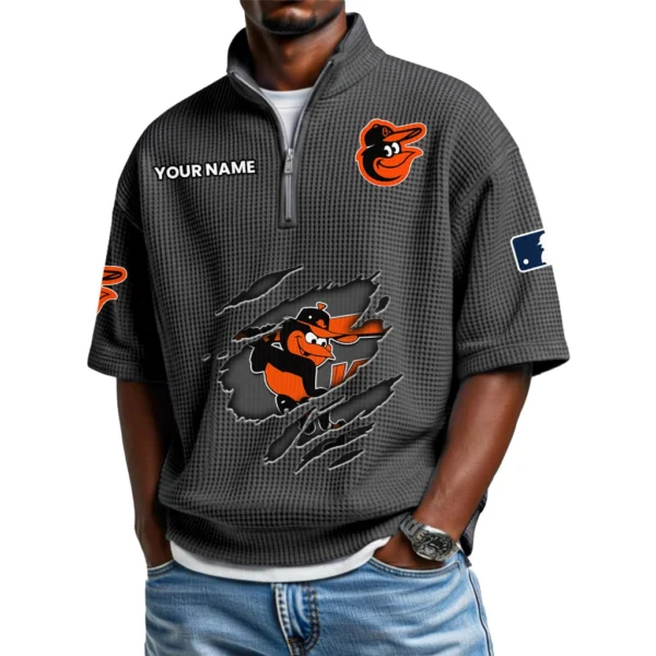 Baltimore Orioles Polo Shirt Men Waffle Knit Quarter Zip Limited
