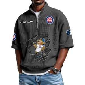 Chicago Cubs Polo Shirt Men Waffle Knit Quarter Zip Limited