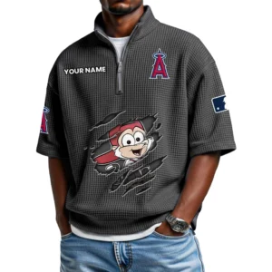 Los Angeles Angels Polo Shirt Men Waffle Knit Quarter Zip Limited