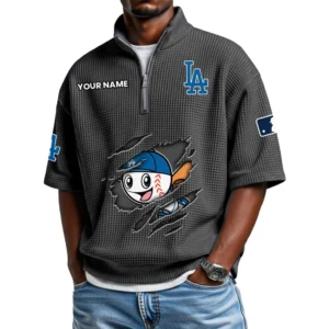 Los Angeles Dodgers Polo Shirt Men Waffle Knit Quarter Zip Limited