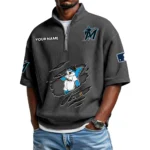 Miami Marlins Polo Shirt Men Waffle Knit Quarter Zip Limited