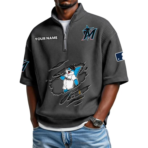 Miami Marlins Polo Shirt Men Waffle Knit Quarter Zip Limited