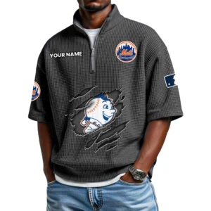 New York Mets Polo Shirt Men Waffle Knit Quarter Zip Limited