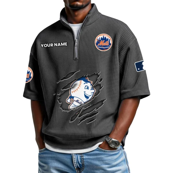 New York Mets Polo Shirt Men Waffle Knit Quarter Zip Limited