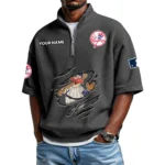 New York Yankees Polo Shirt Men Waffle Knit Quarter Zip Limited