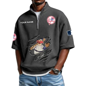 New York Yankees Polo Shirt Men Waffle Knit Quarter Zip Limited