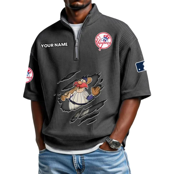 New York Yankees Polo Shirt Men Waffle Knit Quarter Zip Limited